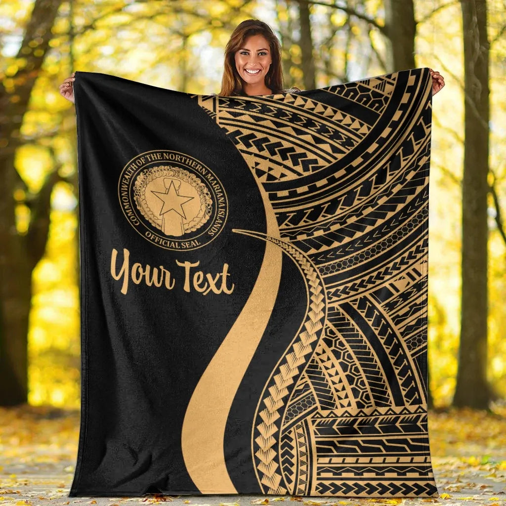Northern Mariana Islands Custom Personalised Premium Blanket - Gold Polynesian Tentacle Tribal Pattern