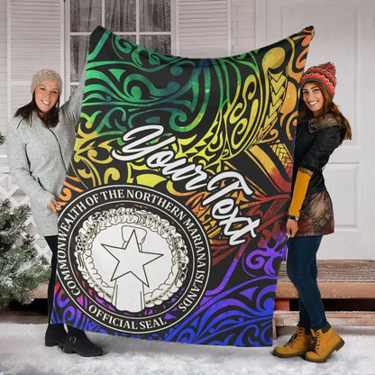 Northern Mariana Islands Custom Personalised Premium Blanket - Rainbow Polynesian Pattern