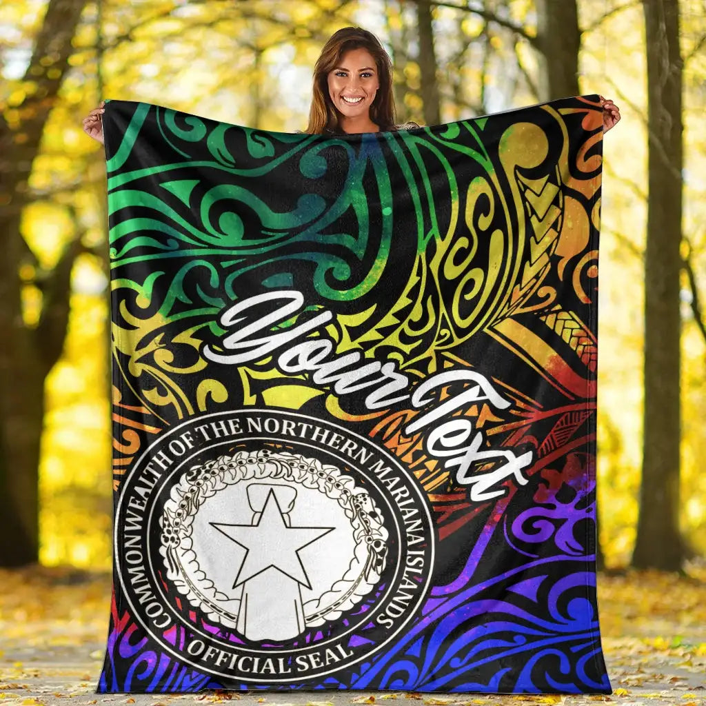 Northern Mariana Islands Custom Personalised Premium Blanket - Rainbow Polynesian Pattern