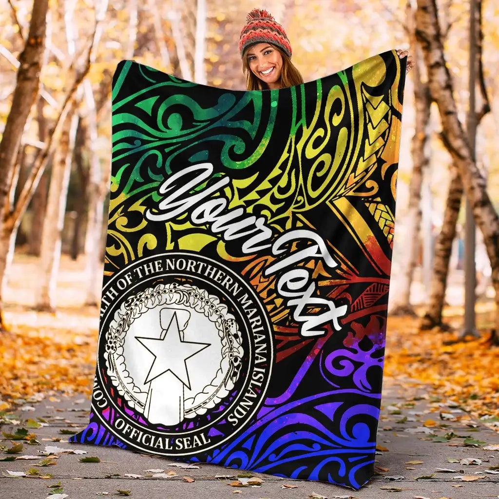 Northern Mariana Islands Custom Personalised Premium Blanket - Rainbow Polynesian Pattern