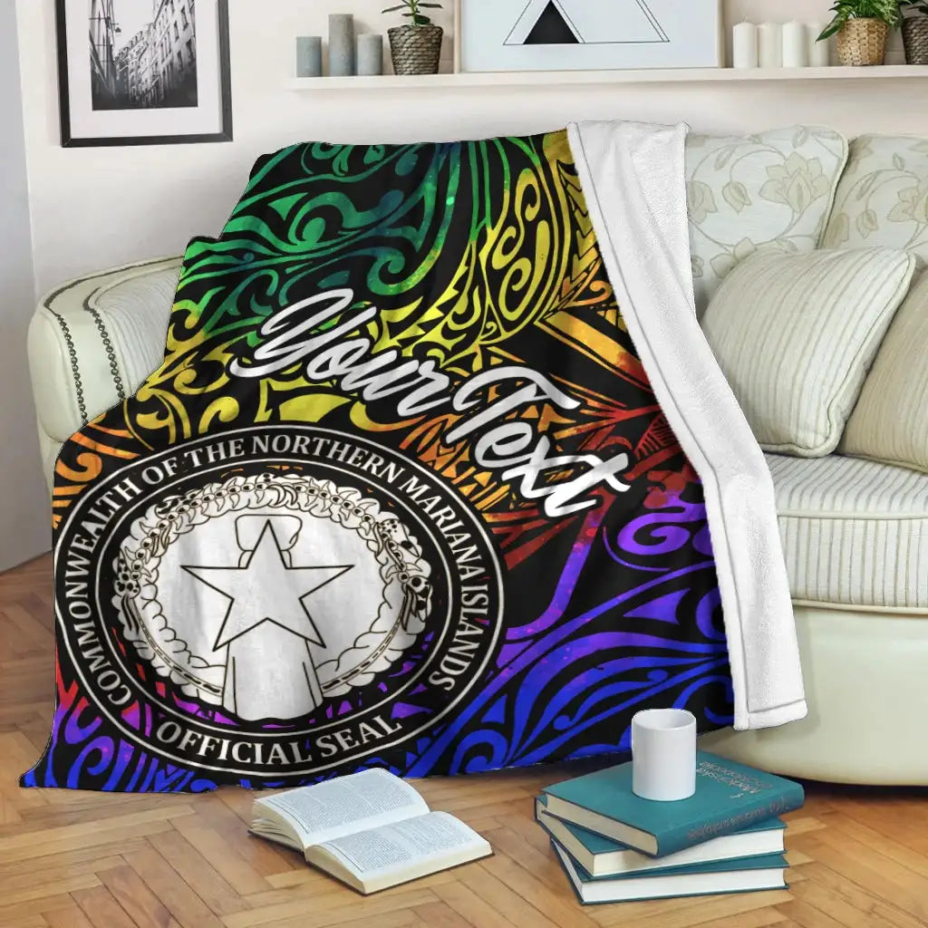 Northern Mariana Islands Custom Personalised Premium Blanket - Rainbow Polynesian Pattern