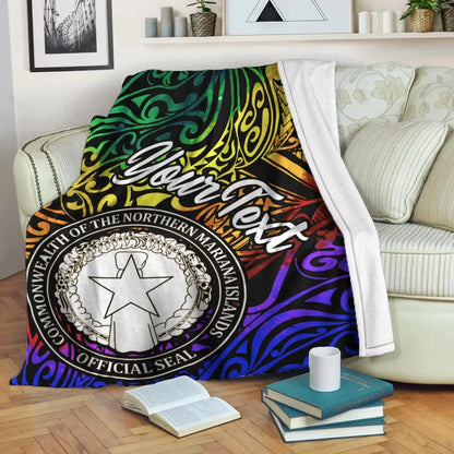 Northern Mariana Islands Custom Personalised Premium Blanket - Rainbow Polynesian Pattern