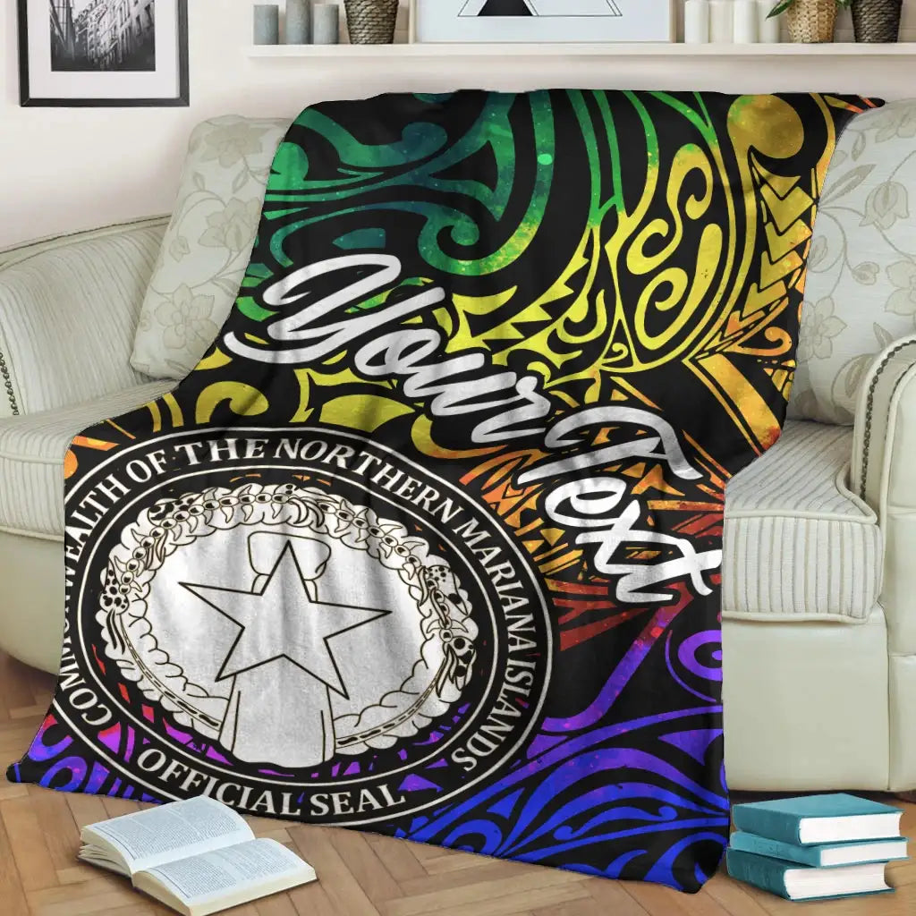 Northern Mariana Islands Custom Personalised Premium Blanket - Rainbow Polynesian Pattern