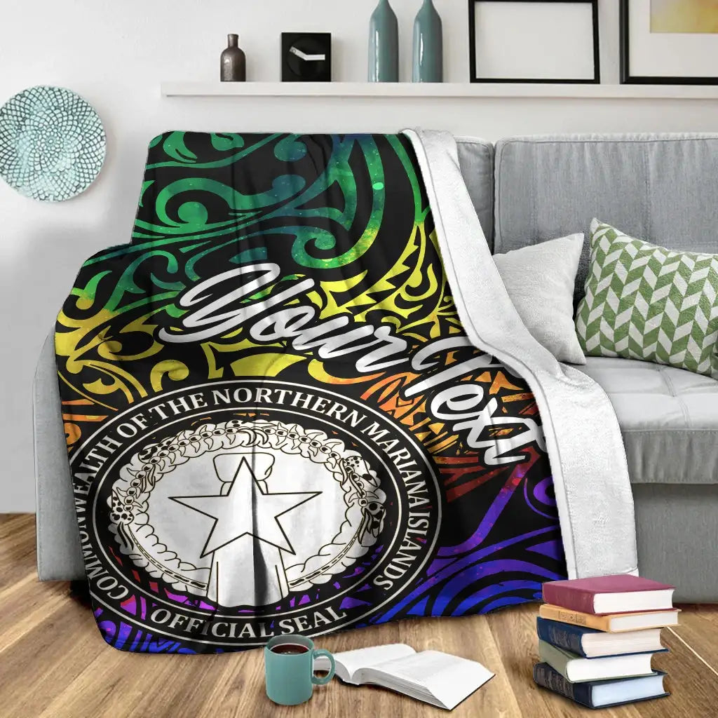 Northern Mariana Islands Custom Personalised Premium Blanket - Rainbow Polynesian Pattern