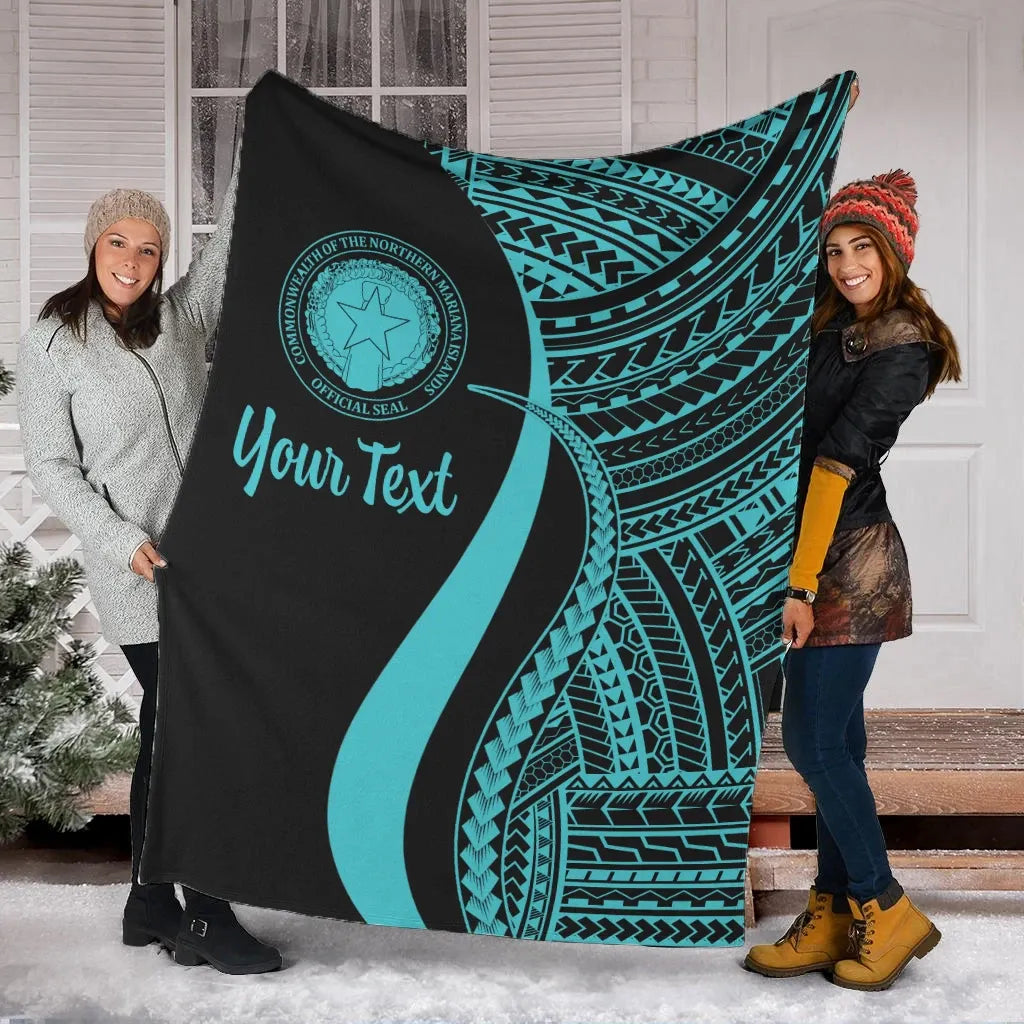 Northern Mariana Islands Custom Personalised Premium Blanket - Turquoise Polynesian Tentacle Tribal Pattern