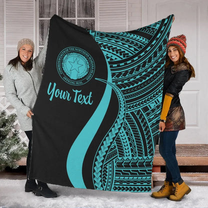 Northern Mariana Islands Custom Personalised Premium Blanket - Turquoise Polynesian Tentacle Tribal Pattern