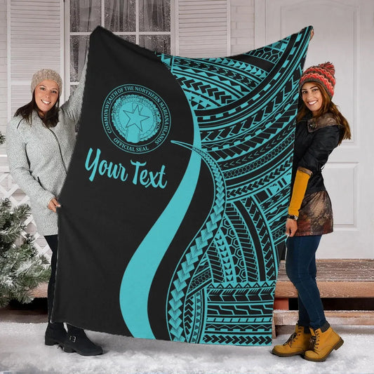 Northern Mariana Islands Custom Personalised Premium Blanket - Turquoise Polynesian Tentacle Tribal Pattern