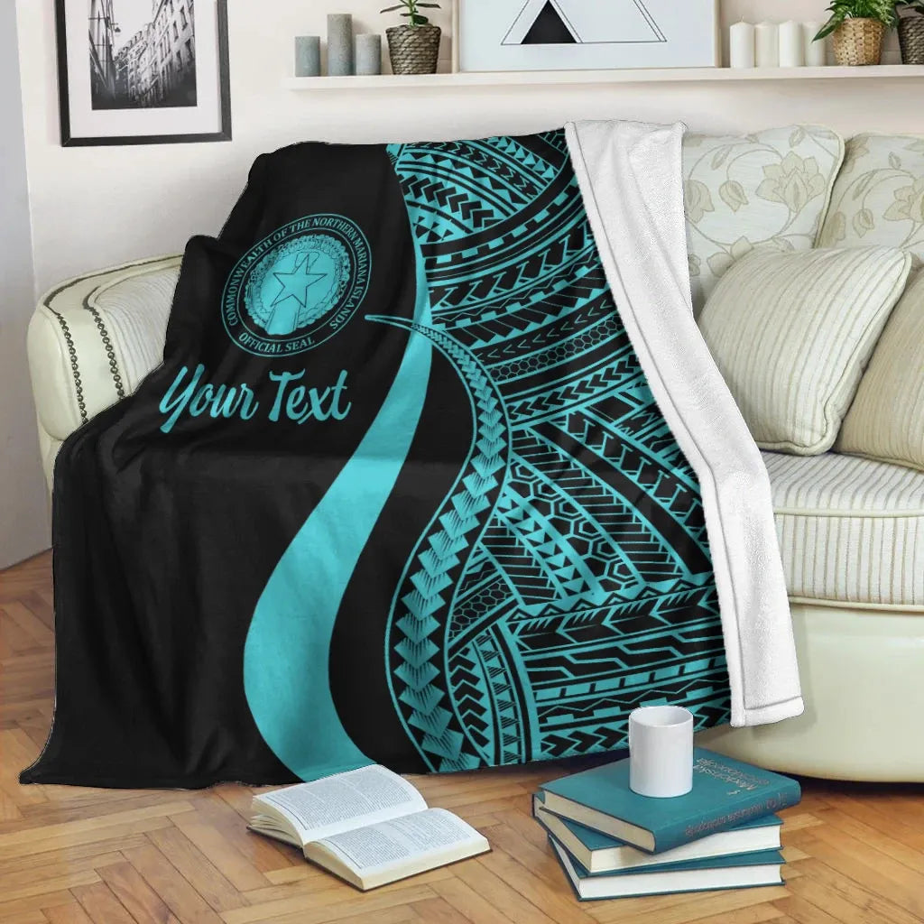 Northern Mariana Islands Custom Personalised Premium Blanket - Turquoise Polynesian Tentacle Tribal Pattern