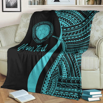 Northern Mariana Islands Custom Personalised Premium Blanket - Turquoise Polynesian Tentacle Tribal Pattern