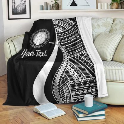 Northern Mariana Islands Custom Personalised Premium Blanket - White Polynesian Tentacle Tribal Pattern