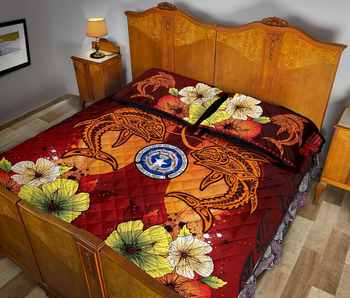 Northern Mariana Islands Custom Personalised Quilt Bed Sets - Tribal Tuna Fish
