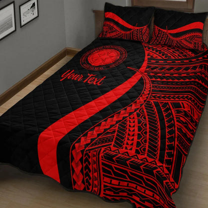 Northern Mariana Islands Custom Personalised Quilt Bed Set - Red Polynesian Tentacle Tribal Pattern