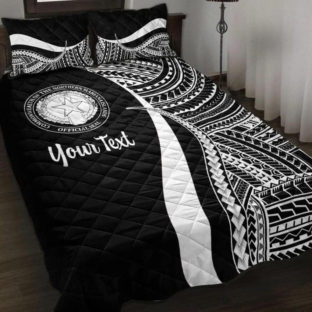 Northern Mariana Islands Custom Personalised Quilt Bed Set - White Polynesian Tentacle Tribal Pattern