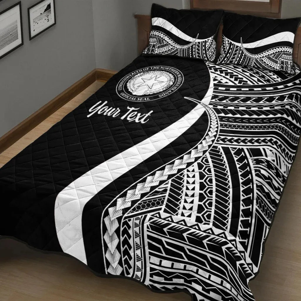 Northern Mariana Islands Custom Personalised Quilt Bed Set - White Polynesian Tentacle Tribal Pattern