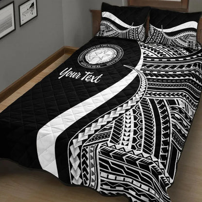 Northern Mariana Islands Custom Personalised Quilt Bed Set - White Polynesian Tentacle Tribal Pattern