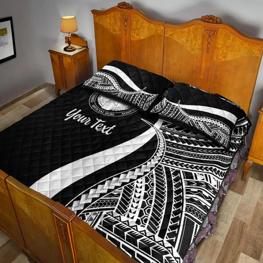 Northern Mariana Islands Custom Personalised Quilt Bed Set - White Polynesian Tentacle Tribal Pattern
