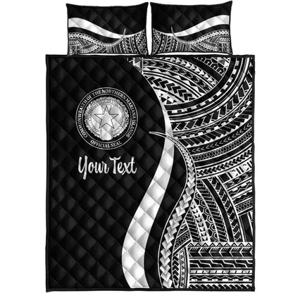 Northern Mariana Islands Custom Personalised Quilt Bed Set - White Polynesian Tentacle Tribal Pattern