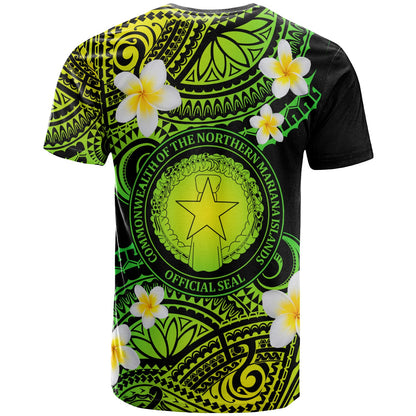 Northern Mariana Islands Custom Personalised T-Shirt - Plumeria Polynesian Vibe Green