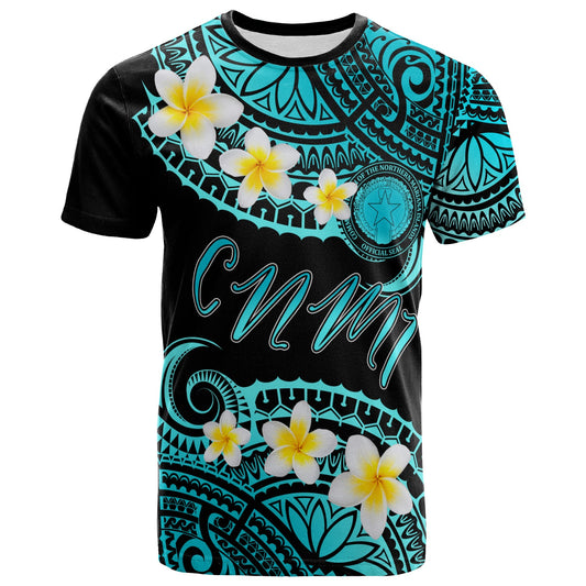Northern Mariana Islands Custom Personalised T-Shirt - Plumeria Polynesian Vibe Turquoise