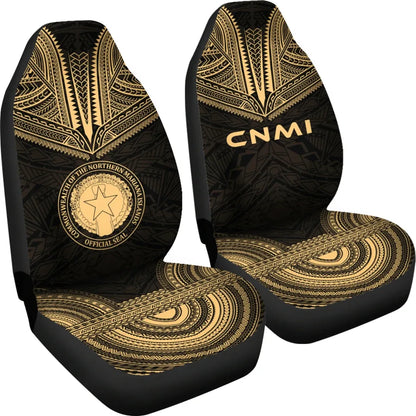 Northern Mariana Islands Car Seat Cover - CNMI Seal Polynesian Chief Tattoo Gold Version