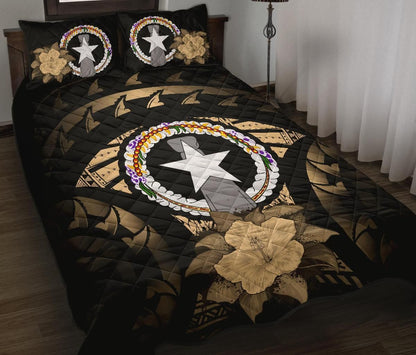Northern Mariana Islands Polynesian Quilt Bed Set Hibiscus Gold