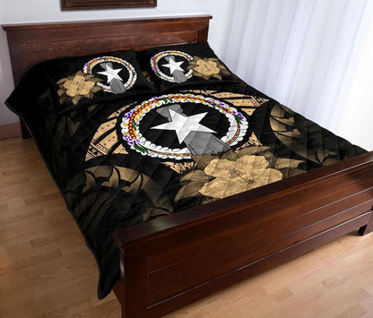 Northern Mariana Islands Polynesian Quilt Bed Set Hibiscus Gold
