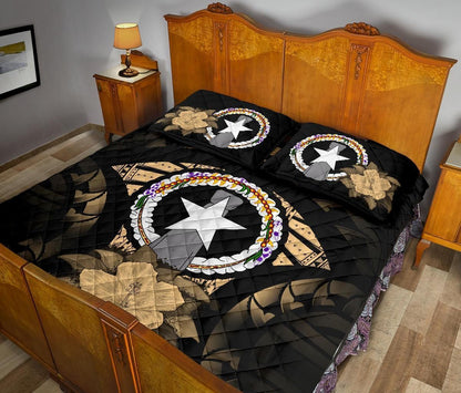 Northern Mariana Islands Polynesian Quilt Bed Set Hibiscus Gold