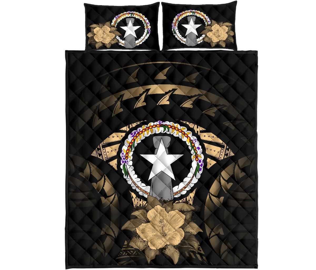 Northern Mariana Islands Polynesian Quilt Bed Set Hibiscus Gold