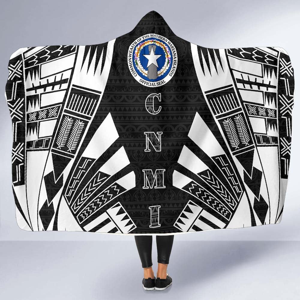 Northern Mariana Islands Hooded Blanket - Polynesian Tattoo Black