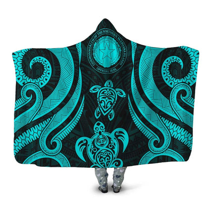 Northern Mariana Islands Hooded Blanket - Turquoise Tentacle Turtle