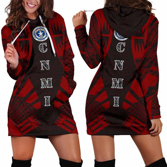 Northern Mariana Islands Hoodie Dress - Polynesian Tattoo Red