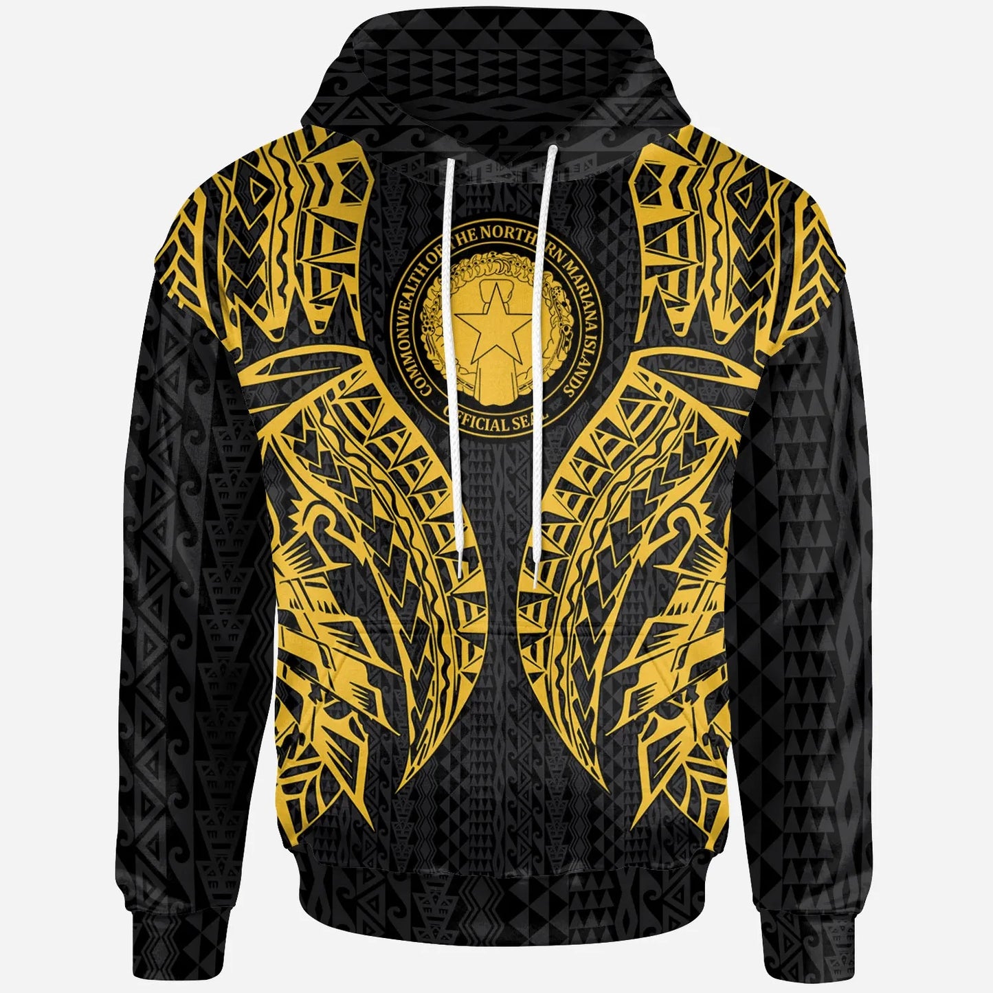 Northern Mariana Islands Hoodie - Polynesian Lion Head Gold Style