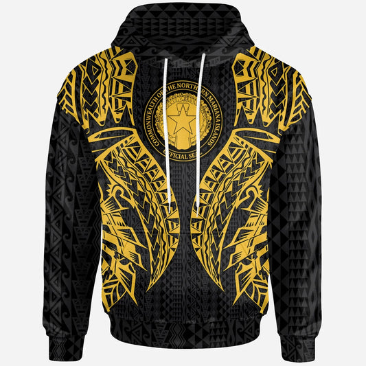 Northern Mariana Islands Hoodie - Polynesian Lion Head Gold Style