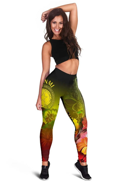 Northern Mariana Islands Legging - Humpback Whale with Tropical Flowers (Yellow)