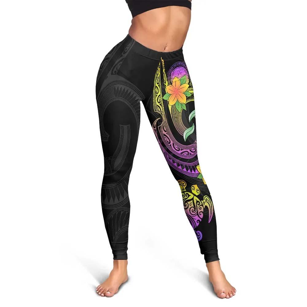 Northern Mariana Islands Legging - Plumeria Flowers with Spiral Patterns
