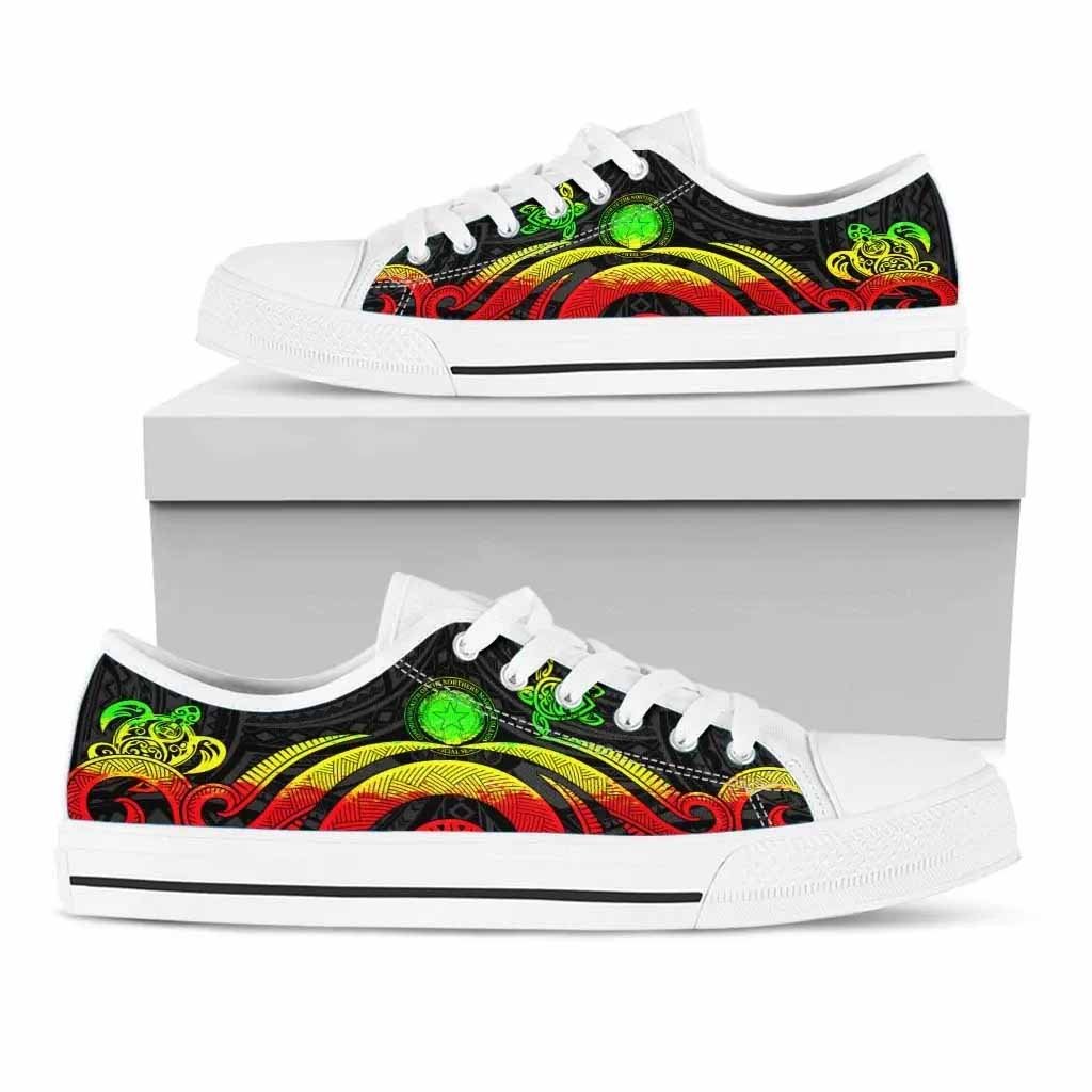 Northern Mariana Islands Low Top Canvas Shoes - Reggae Tentacle Turtle