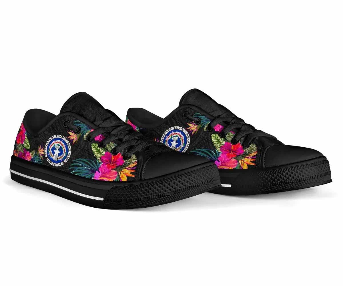 Northern Mariana Islands Low Top Shoes - Hibiscus Polynesian Pattern