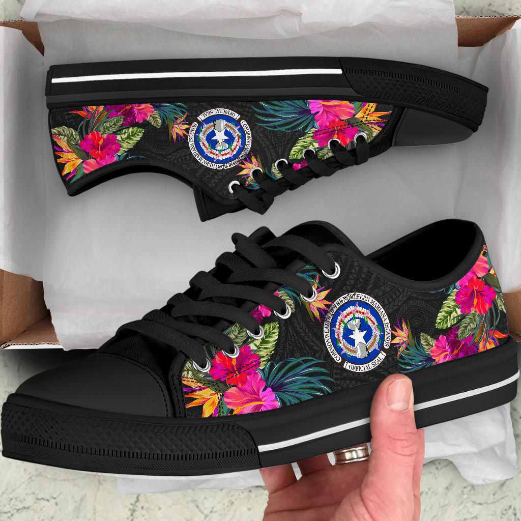 Northern Mariana Islands Low Top Shoes - Hibiscus Polynesian Pattern
