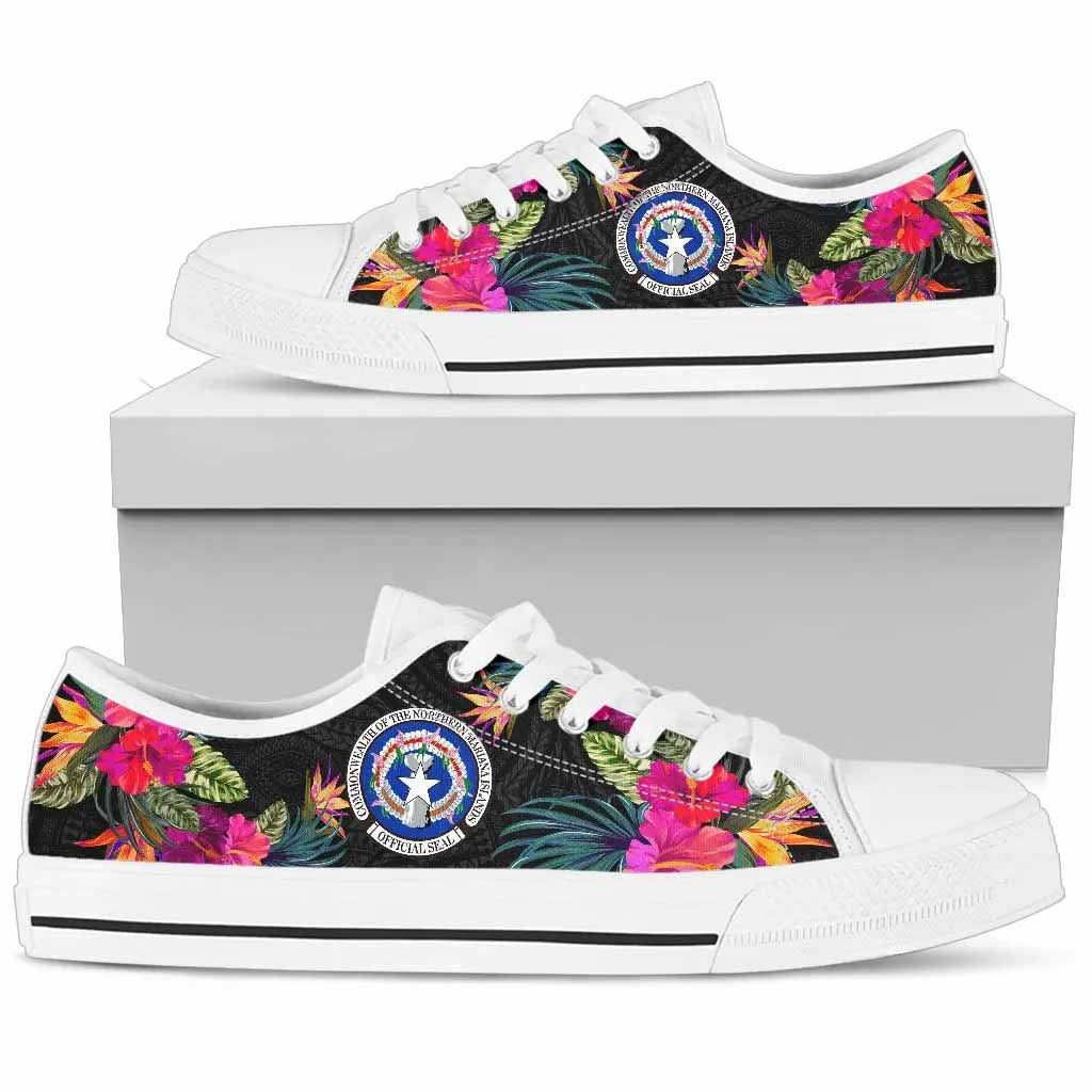 Northern Mariana Islands Low Top Shoes - Hibiscus Polynesian Pattern
