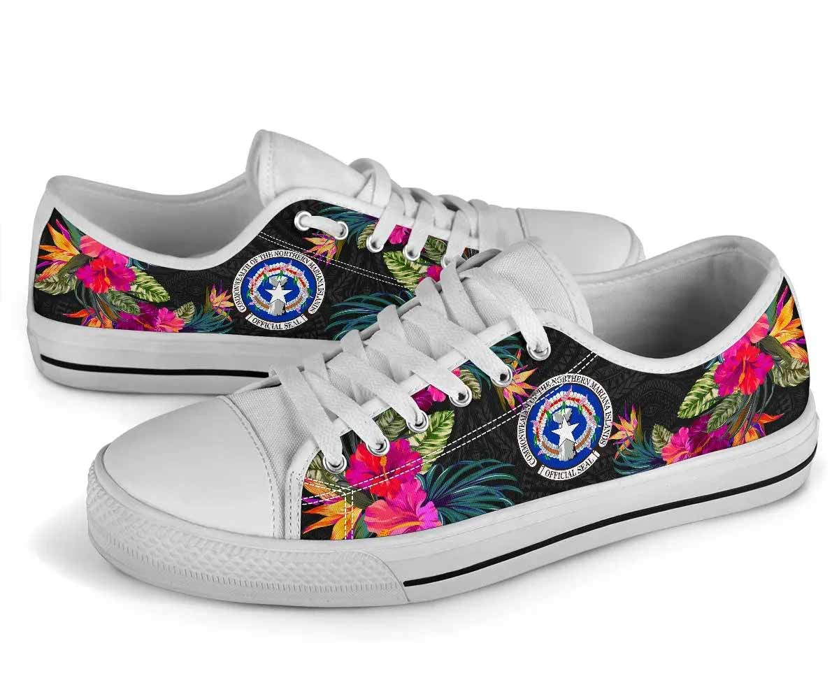 Northern Mariana Islands Low Top Shoes - Hibiscus Polynesian Pattern