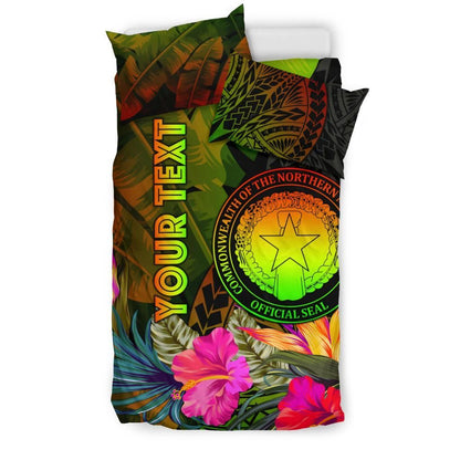 Northern Mariana Islands Personalised Bedding Set - Hibiscus And Banana Leaves
