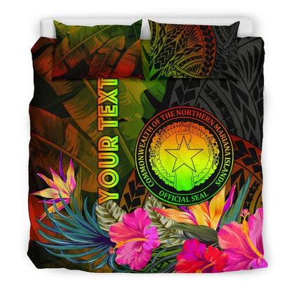 Northern Mariana Islands Personalised Bedding Set - Hibiscus And Banana Leaves