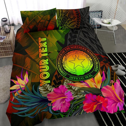 Northern Mariana Islands Personalised Bedding Set - Hibiscus And Banana Leaves