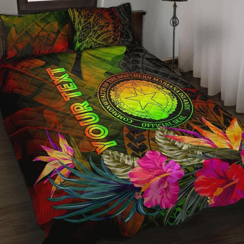 Northern Mariana Islands Personalised Quilt Bed Set - Hibiscus and Banana Leaves