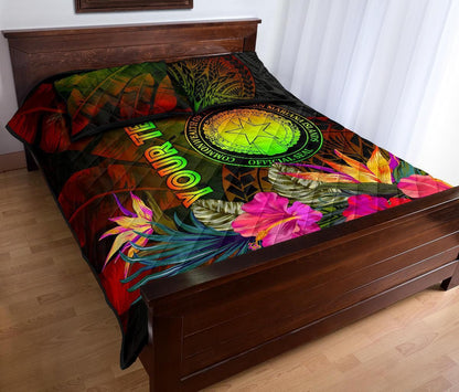 Northern Mariana Islands Personalised Quilt Bed Set - Hibiscus and Banana Leaves