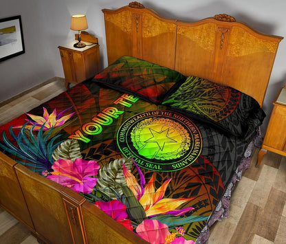 Northern Mariana Islands Personalised Quilt Bed Set - Hibiscus and Banana Leaves