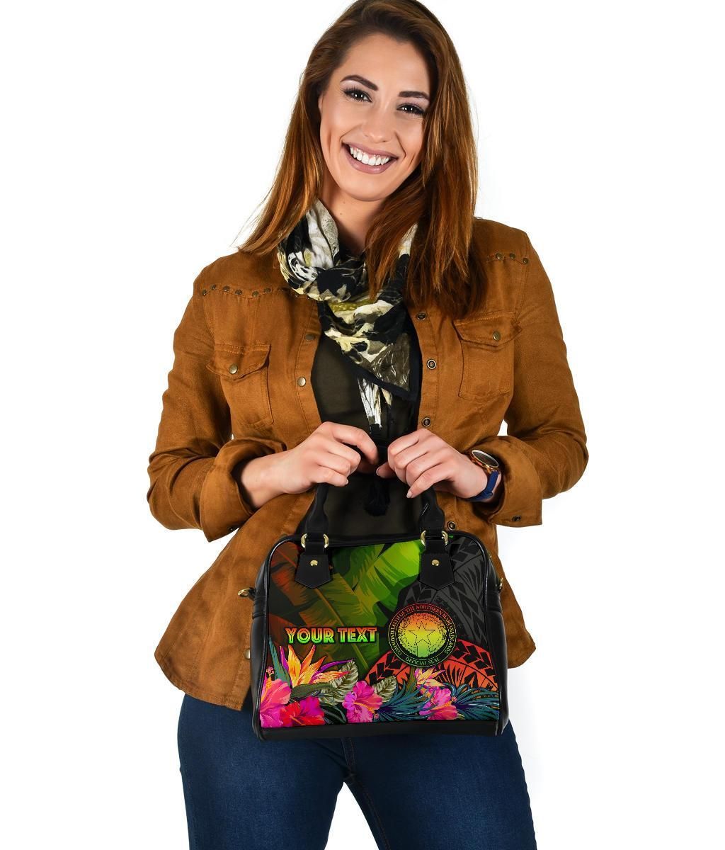 Northern Mariana Islands Personalised Shoulder Handbag - Hibiscus And Banana Leaves