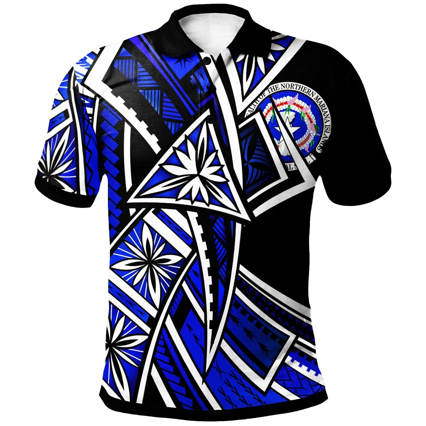 Northern Mariana Islands Polo Shirt - Tribal Flower Special Pattern Blue Color