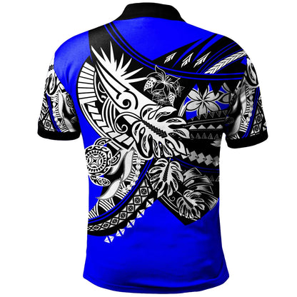 Northern Mariana Islands Polo Shirt - Tribal Jungle Blue Pattern
