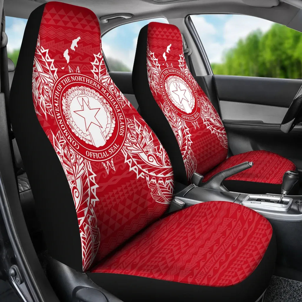 Northern Mariana Islands Car Seat Cover - CNMI Seal Map Red White